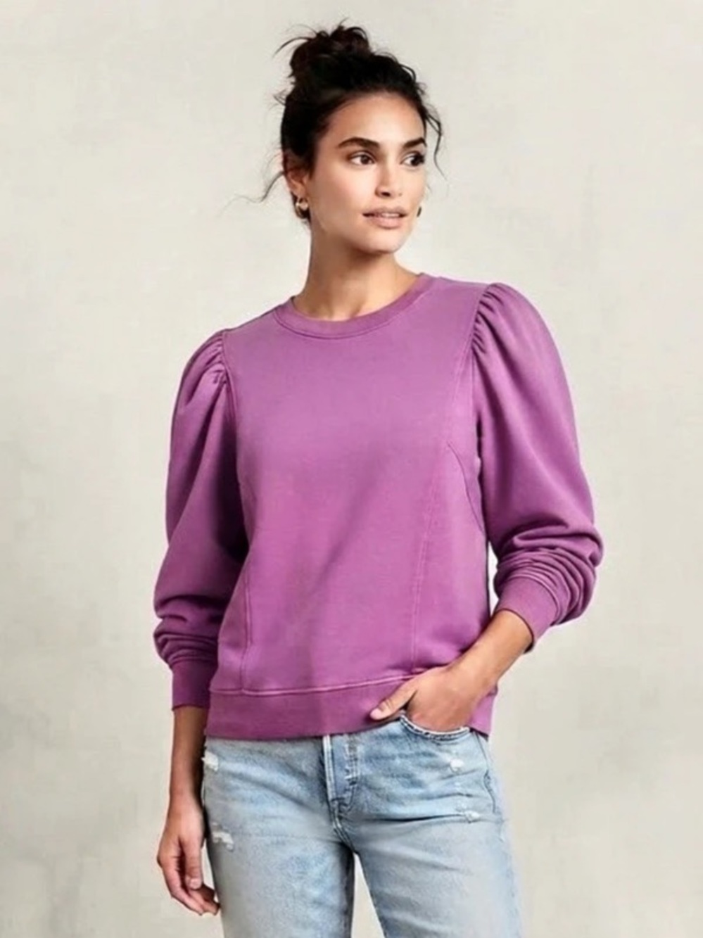 LOFT Puff Sleeve Sweatshirt in Pink